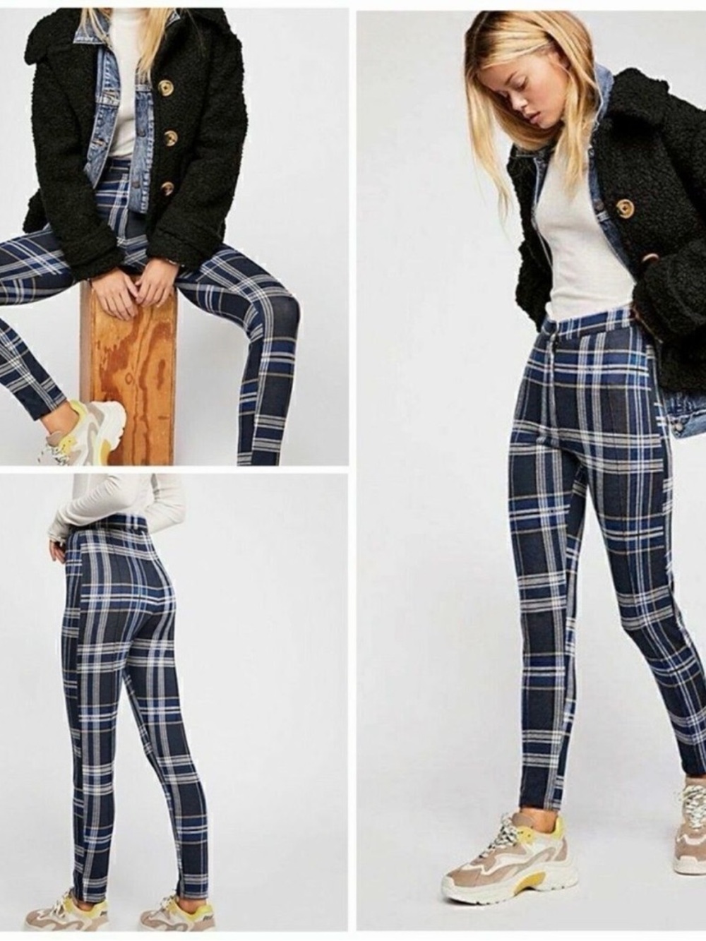 Free People Carnany Plaid Tartan Checked Preppy OfficeSiren Academia Pant Sz-6